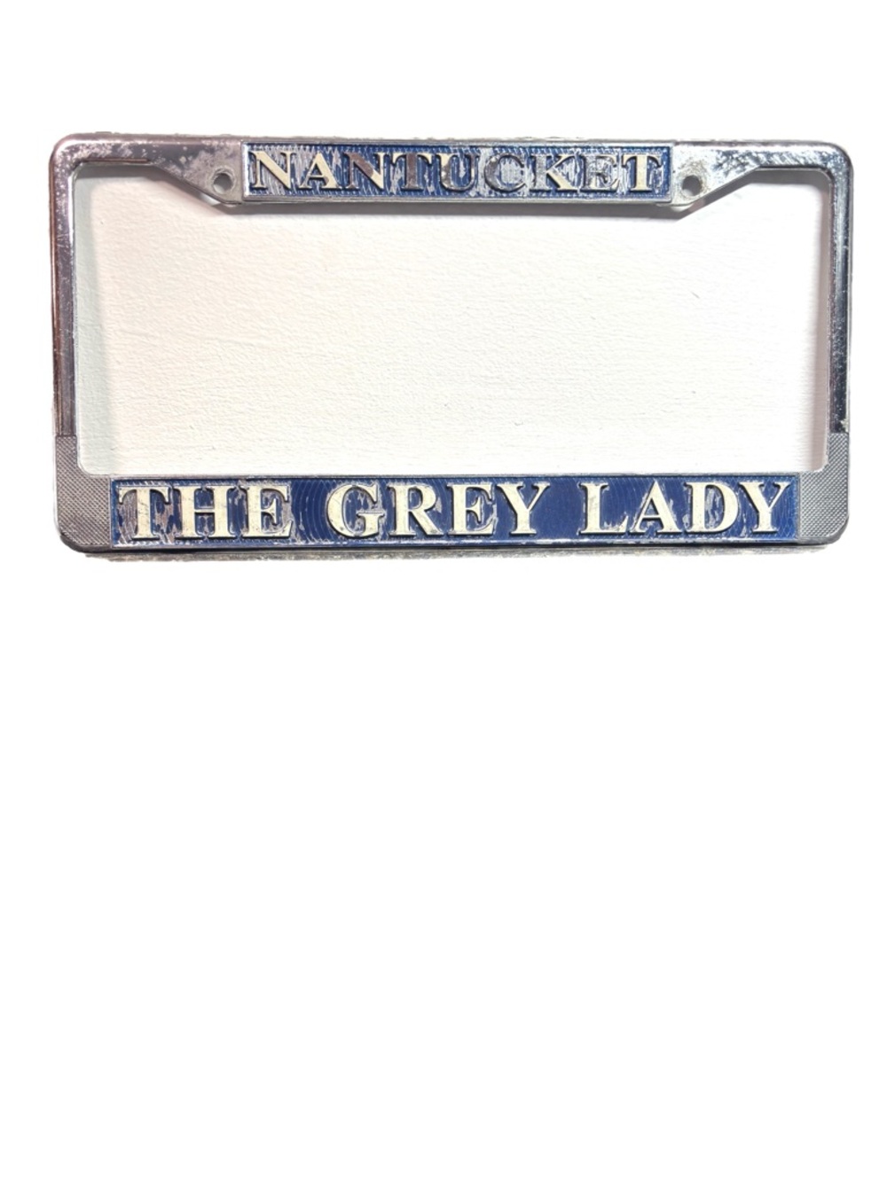 Vintage Nantucket “The Grey Lady” Blue Enamel Metal License Plate/Photo Frame